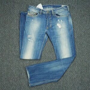 Diesel Jeans Mens 32x32 Blue Safado Slim Straight Five Pocket‎ Distressed